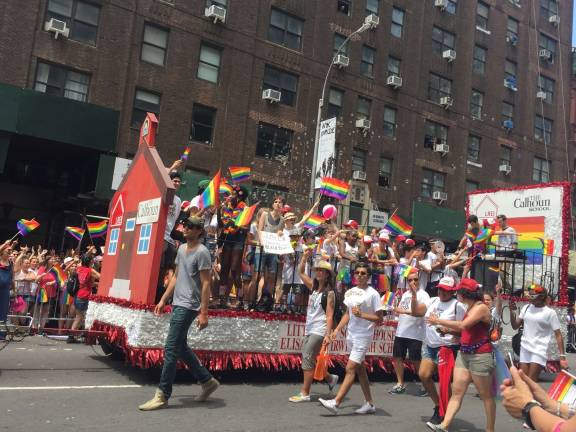 Students from The Calhoun School blew bubbles and waved to the crowd from their Pride float. Photo: Natasha Roy