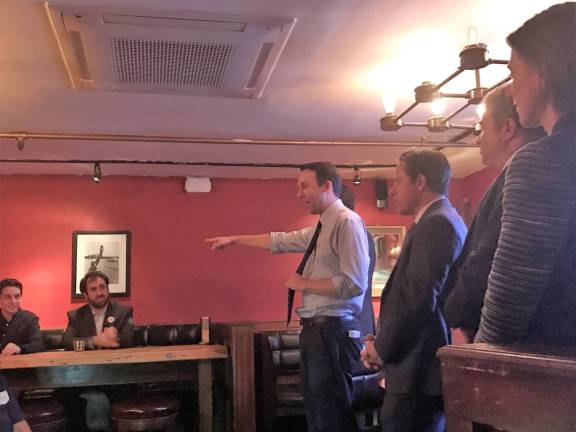 Keith Powers (pointing) won the Democratic primary for the District 4 city council seat, currently held by term-limited Council Member Dan Garodnick (right). Photo: Keith Powers Campaign