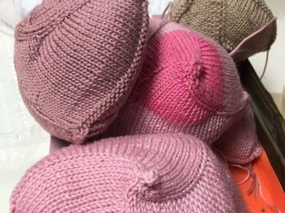Hand-made &quot;Knitted Knockers&quot; for women after mastectomy. Photo: Leslie Gersing