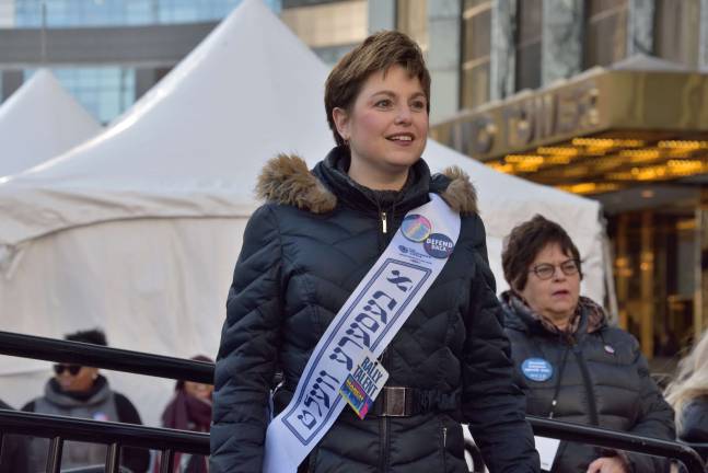 Ann Toback, executive director of Workmen’s Circle, at a recent demonstration. Photo: Donna F. Aceto