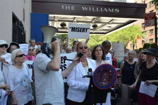 Manhattan Borough President Gale Brewer at a rally in 2014 to stop the sale of the Williams by the Salvation Army.&#xa0;
